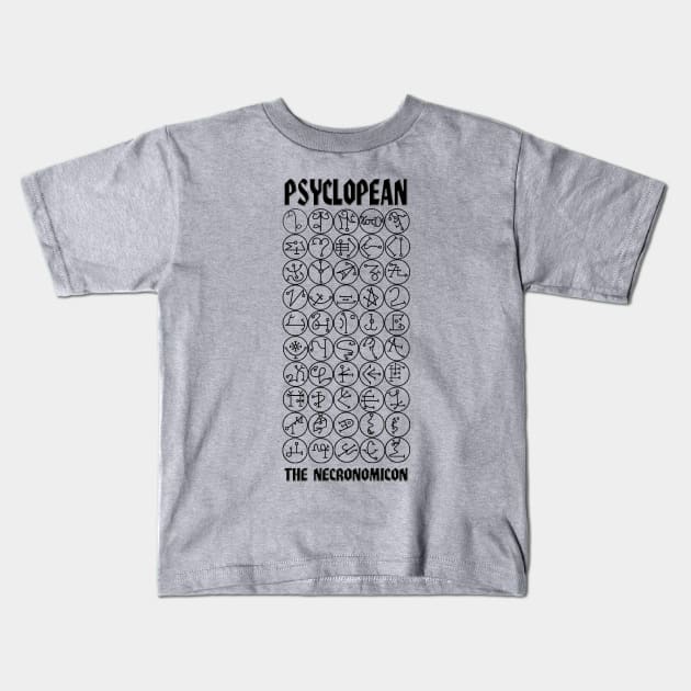 Psyclopean - Necronomicon - Book of Fifty Names - black lettering Kids T-Shirt by AltrusianGrace